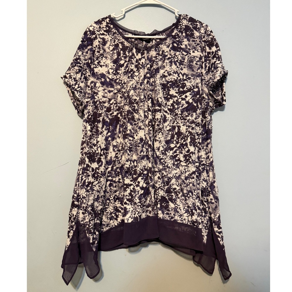 Simply Vera Vera Wang 2X Purple Floral Sharkbite Hem Tunic Top Short Sleeve 1870